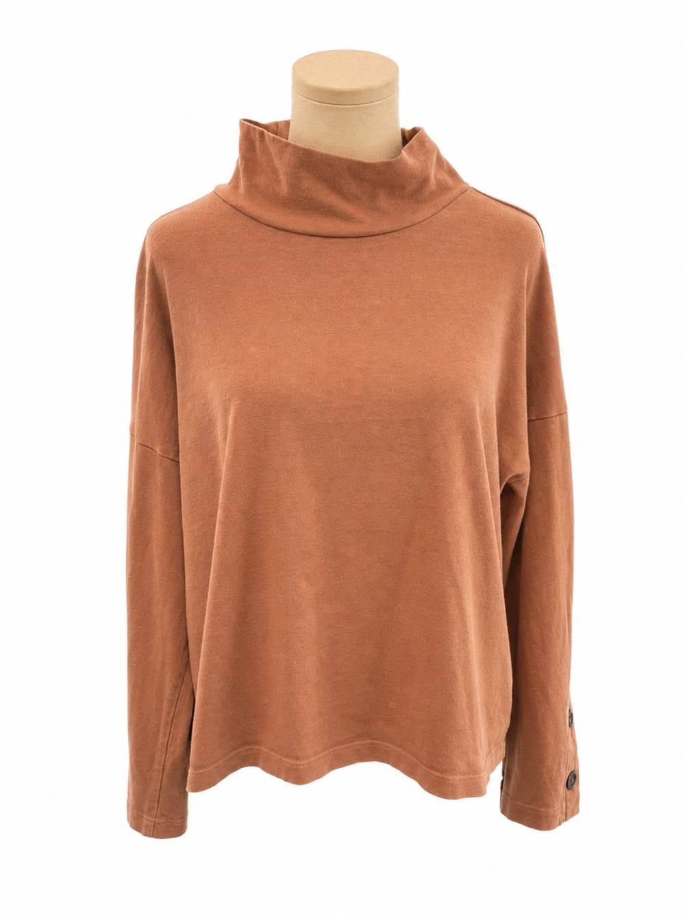 Madewell Button-Sleeve Turtleneck Top Dusty Rose Large 100% Cotton